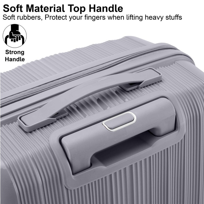 SENATOR Unisex PP Fashion Trolley Luggage Set Lightweight Hard-Shell Spinner luggage with 360° Degree 4 Twin Wheel and Safe Zippers KH1009 Light Grey - Image 5